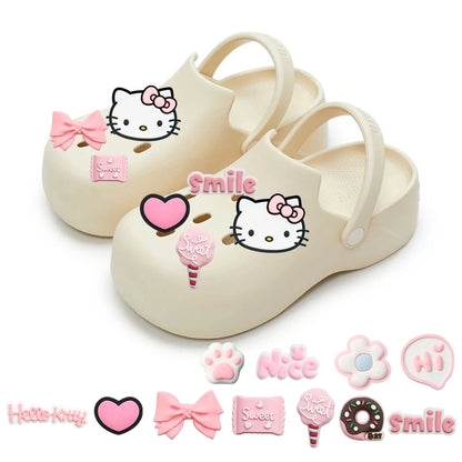 MINISO Pink Hello Kitty Charming Shoe Accessories Cute Cartoon Characters Detachable Shoe Buckles New Sandals Decoration Gift