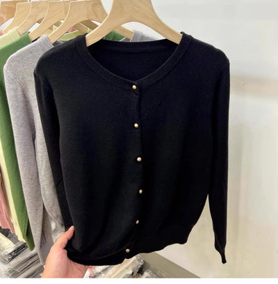 AOSSVIAO Long Sleeve Sweaters Cardigan Spring Autumn Women O-Neck Knitwear Tops Clothing Fashion Basic Tops - Smarsty