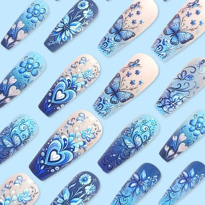 24 Piece Set Medium Long Press On Nails with Floral Design - Smarsty