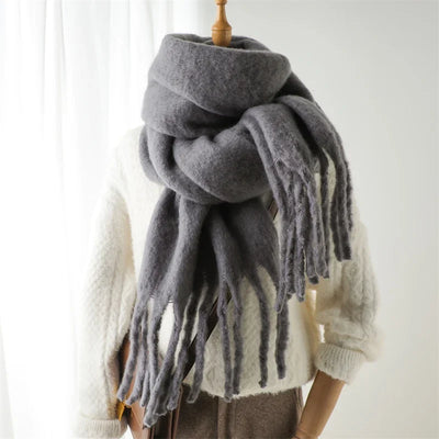 Winter Scarf for Women Cashmere Warm Solid Pashmina Blanket Wraps Female Thick Soft Bufanda Big Tassel Shawl Long Poncho Echarpe - Smarsty
