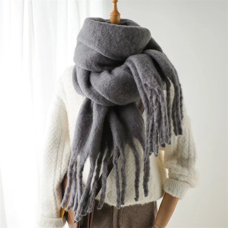 Winter Scarf for Women Cashmere Warm Solid Pashmina Blanket Wraps Female Thick Soft Bufanda Big Tassel Shawl Long Poncho Echarpe - Smarsty