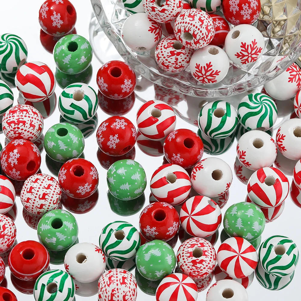 5/10pcs 16mm Wooden Beads Green Snowman Christmas Spacer Beads for DIY Bracelet Keychain Jewelry Making Handmade Accessories