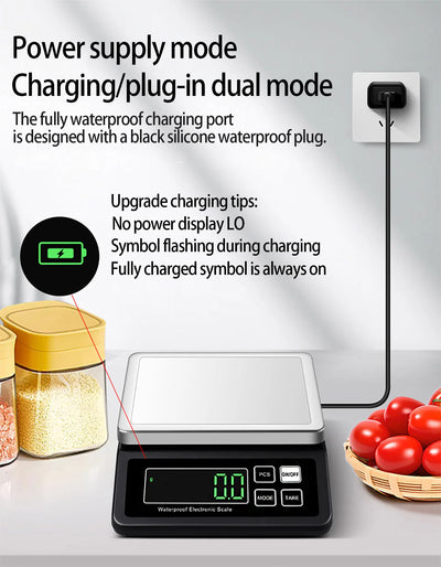 Rechargeable Kitchen Scale IP67 Fully Waterproof Home Kitchen Scale 0.1g/1g High Precision Electronic Balance 3kg/5kg/10kg/15kg by Smarsty