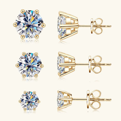 Moissanite Stud Earrings 0.5-2ct 18K Gold Plated Luxury - Smarsty