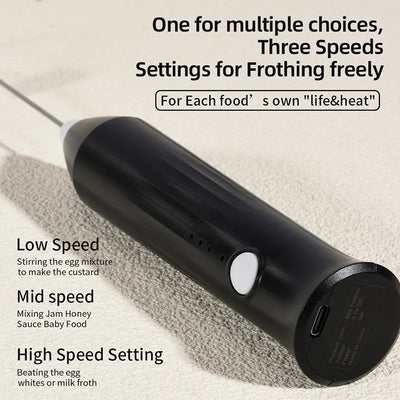 HOT  Electric Milk Frother + Egg Beater Wireless Type-C Charging 3 Speeds Mini Handheld Foam Maker Coffee Whisk Cooking Tools - Smarsty