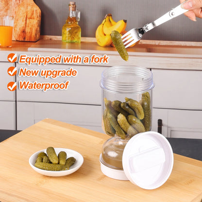 Pickles Jar With Forks Dry and Wet Dispenser Pickle and Olives Hourglass Jar Cucumber Container for Kitchen Juice Separator Tool