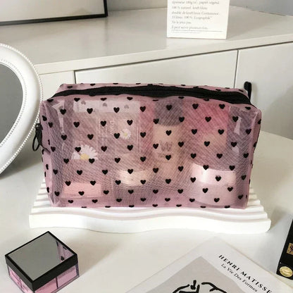 Heart Shaped Nylon Mesh Cosmetic Bag Zipper Organizer - Smarsty