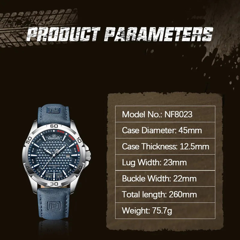 NAVIFORCE Men Fashion Waterproof Quartz Watch with Leather Strap - Smarsty