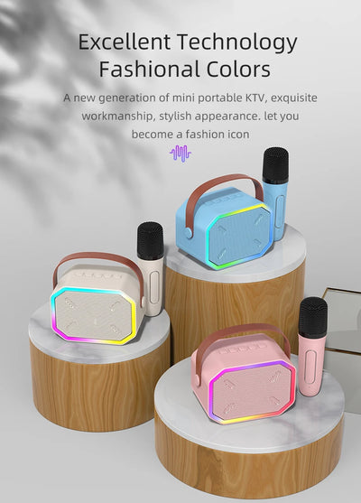 Mini Karaoke Machine for Kids Portable Karaoke Machine Bluetooth Wireless Microphones LDE Light Toys Gifts for Girls Boys - Smarsty