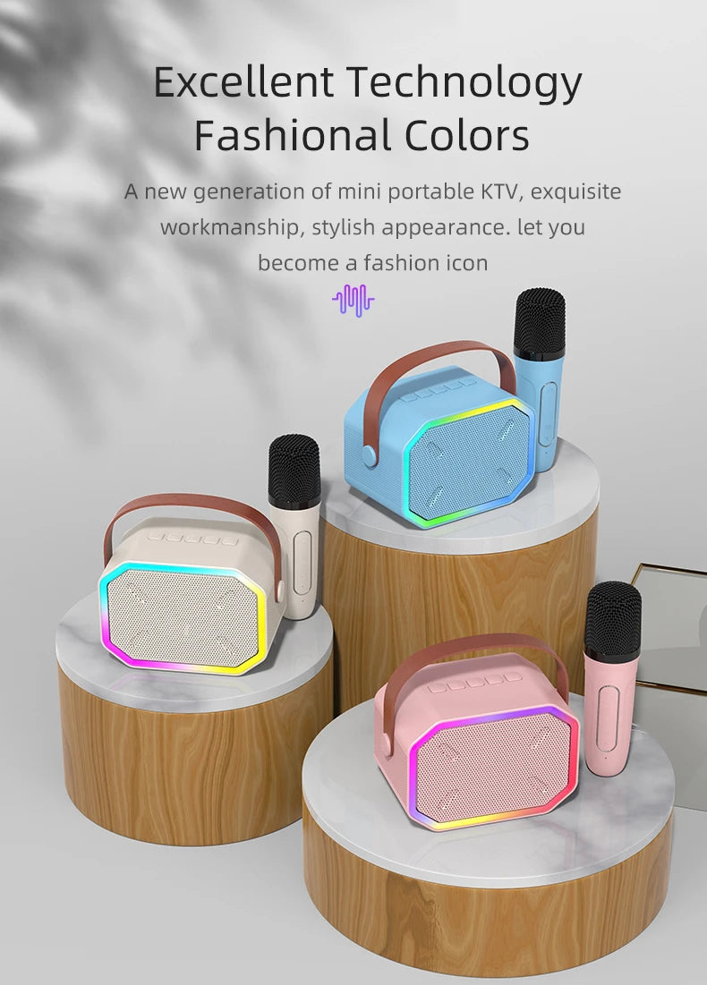 Mini Karaoke Machine for Kids Portable Karaoke Machine Bluetooth Wireless Microphones LDE Light Toys Gifts for Girls Boys - Smarsty