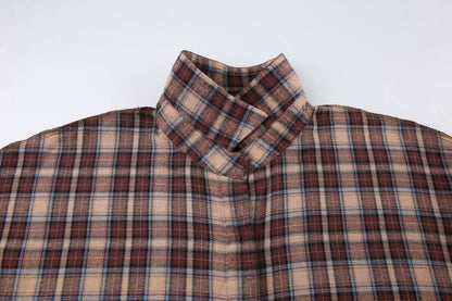 Spring Autumn Vintage Plaid Checkered Shirt Women's Long Sleeve Blouse Loose Single Breasted Casual Shirt - Smarsty