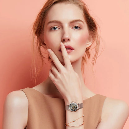 Rose Gold Skeleton Mechanical Watch for Women - Smarsty
