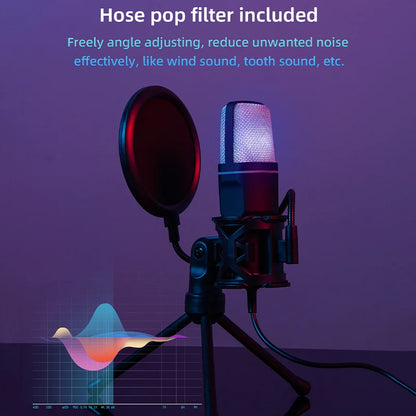 USB Microphone with RGB Lighting for Gaming and Podcasting - Smarsty