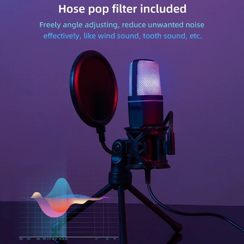 USB Microphone with RGB Lighting for Gaming and Podcasting - Smarsty