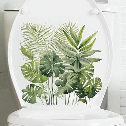 Green Plant Leaves Toilet Wall Sticker for Easy Home Decor - Smarsty