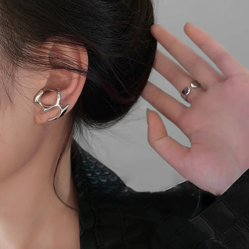Irregular Liquid Metal Hollow Earrings Lightweight Punk - Smarsty