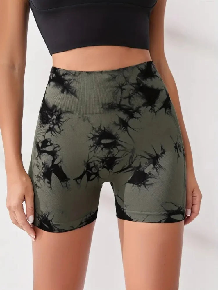 Tie Dye Multi Color Sports Shorts, High Waist Butt Lifting Training Shorts, Running Cycling Pants, Women's Activewear - Smarsty