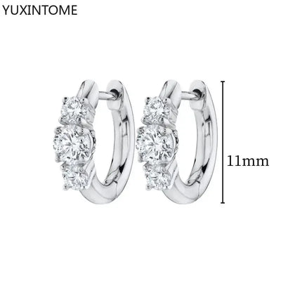 925 Sterling Silver Hoop Earrings White Crystal Luxury - Smarsty