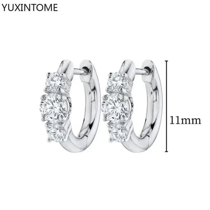 925 Sterling Silver Hoop Earrings White Crystal Luxury - Smarsty