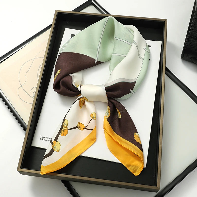 Luxury Silk Skinny Scarf with Cat Print for Women - Smarsty