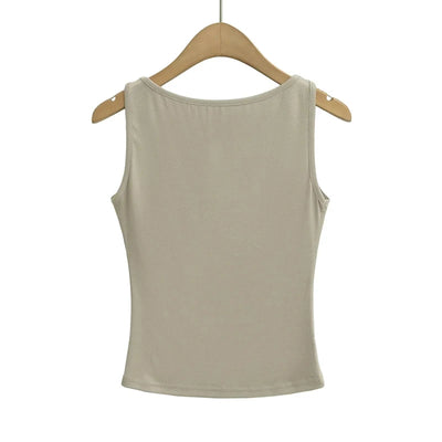Women Double Layer Boat Neck Soft Slinky Tank Top - Smarsty