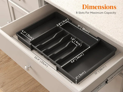 Adjustable Kitchen Storage Organizer Tray – Plastic Multifunctional Drawer Organizer for Kitchen Counter Utensils