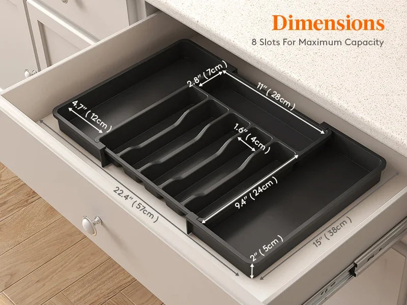 Adjustable Kitchen Storage Organizer Tray – Plastic Multifunctional Drawer Organizer for Kitchen Counter Utensils