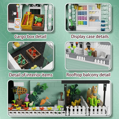 HUIQIBAO Toys MOC City Corner Coffee Shop Architecture Style Street View Micro Building Blocks for Children Construction Bricks - Smarsty