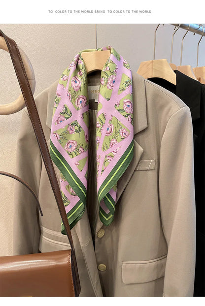 Luxury Silk Skinny Scarf with Cat Print for Women - Smarsty