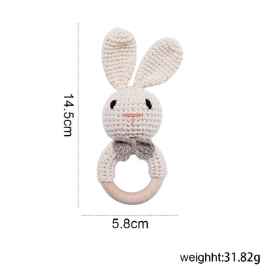 Baby Crochet Rattle Wooden Teether Toy BPA Free Wood Rodent Rabbit Rattle Baby Mobile Play Gym Newborn Educational Music Toys by Smarsty