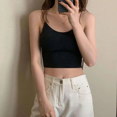 1pc Women Sexy Solid Color Camisole Ice Silk Tube Seamless Sports Tank Top Wireless Underwear Padded Bra Bralette Vest - Smarsty