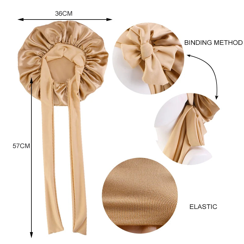 Adjustable Satin Sleeping Hat Elastic Tie For Hair Care - Smarsty