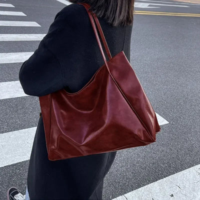Women PU Leather Tote Bag Large Capacity Shoulder Crossbody - Smarsty