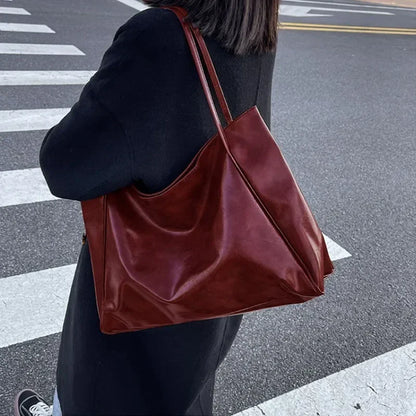 Women PU Leather Tote Bag Large Capacity Shoulder Crossbody - Smarsty