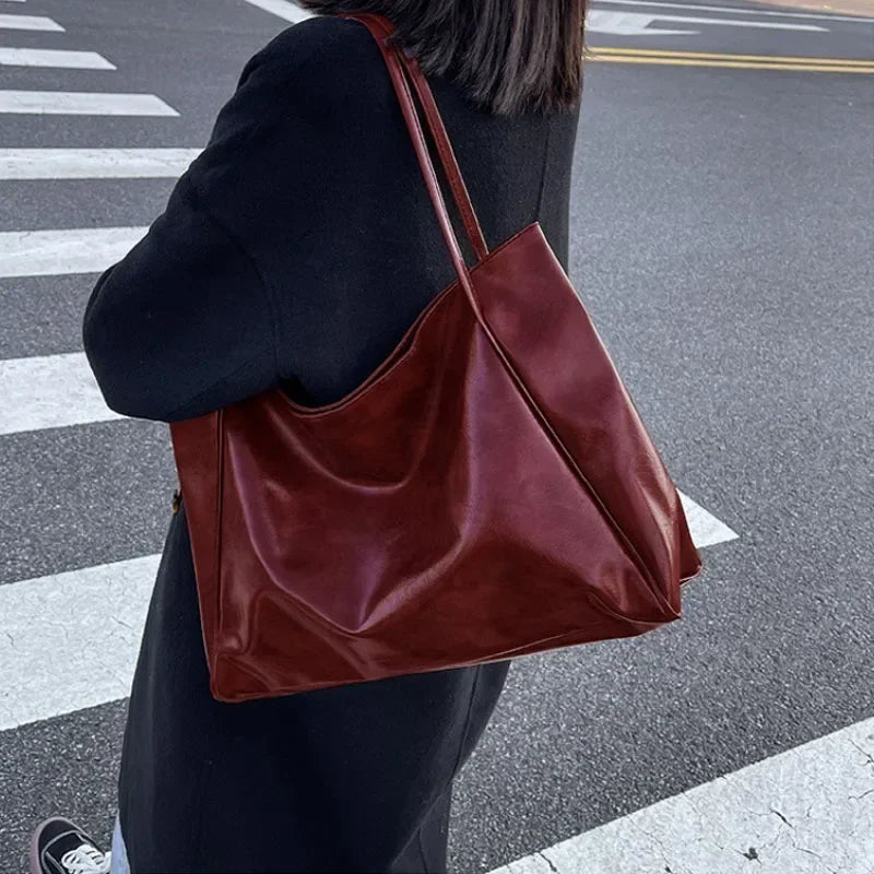 Women PU Leather Tote Bag Large Capacity Shoulder Crossbody - Smarsty