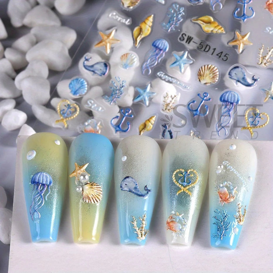 Summer Beach Jellyfish Nail Stickers for Unique Manicure - Smarsty