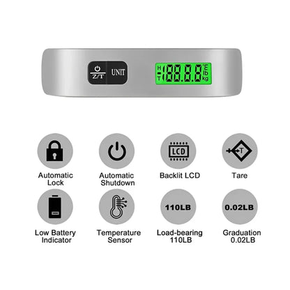 50kg/110lb Portable Digital Luggage Weight Scale LCD Display Pocket Electronic Suitcase Travel Scale Balance Baggage Weight Tool