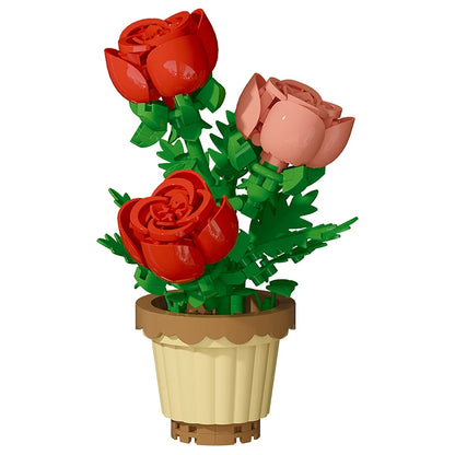 Building block flower simulation bouquet small particle assembly puzzle toy children's handmade DIY potted tabletop ornament - Smarsty