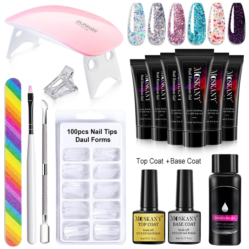 Poly Nail Gel Set With 6W LED Lamp For Beginners - Smarsty