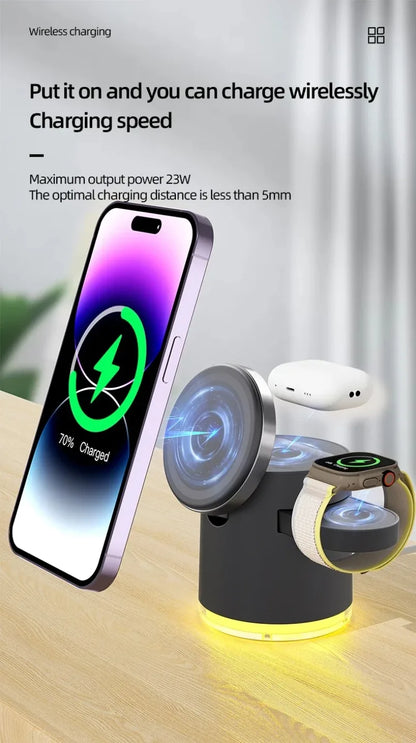 Qi2 3 In 1 Wireless Charger Station With Night Lamp - Smarsty