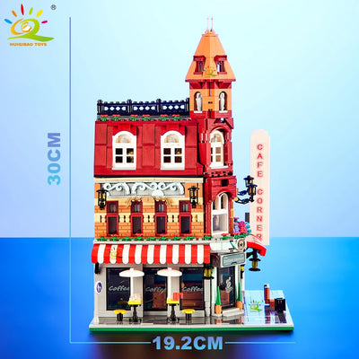 HUIQIBAO Toys MOC City Corner Coffee Shop Architecture Style Street View Micro Building Blocks for Children Construction Bricks - Smarsty