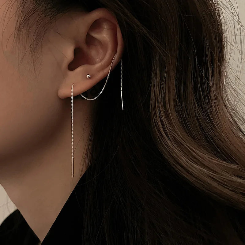 S925 Silver Tassel Drop Earrings for Women with Long Chains - Smarsty
