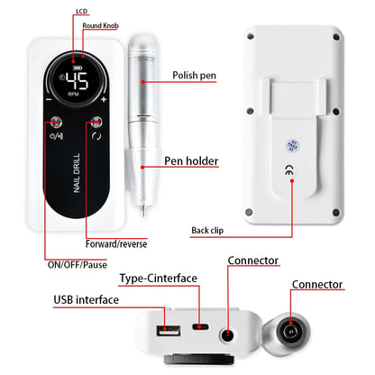 Rechargeable Electric Nail Drill Machine with High Speed - Smarsty
