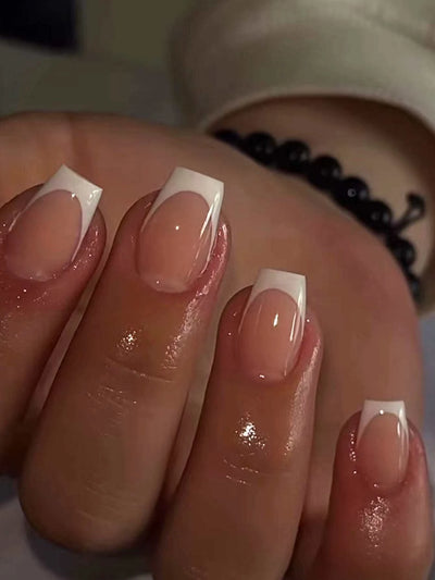 24 Piece Short Square Fake Nails with French Tips - Smarsty