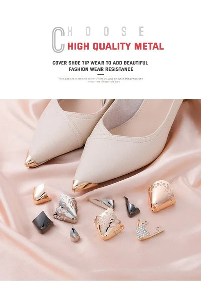 Women High Heel Metal Toe Cap Wear and Tear Concealer Anti-kicking Leather Shoes Point Protector Flat Shoe Tips Cap Accessorices - Smarsty