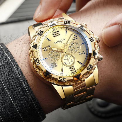 Men's Arabic Dial Quartz Watches Set with Steel Bands - Smarsty