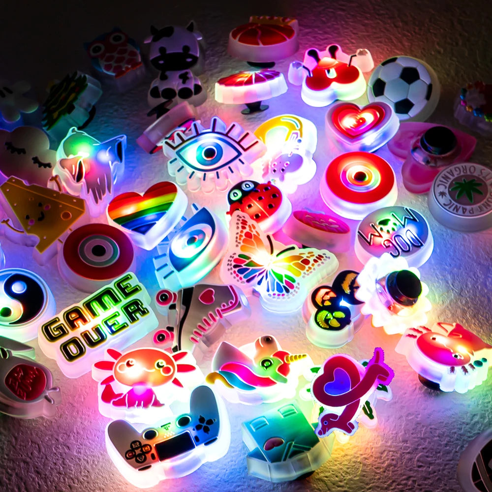 1pcs LED Shoe Charms for Kids Gift Owl Unicorn Gamepad Football Lighted Shoes Decoration Shoe Accessories Pins Clogs Buckles