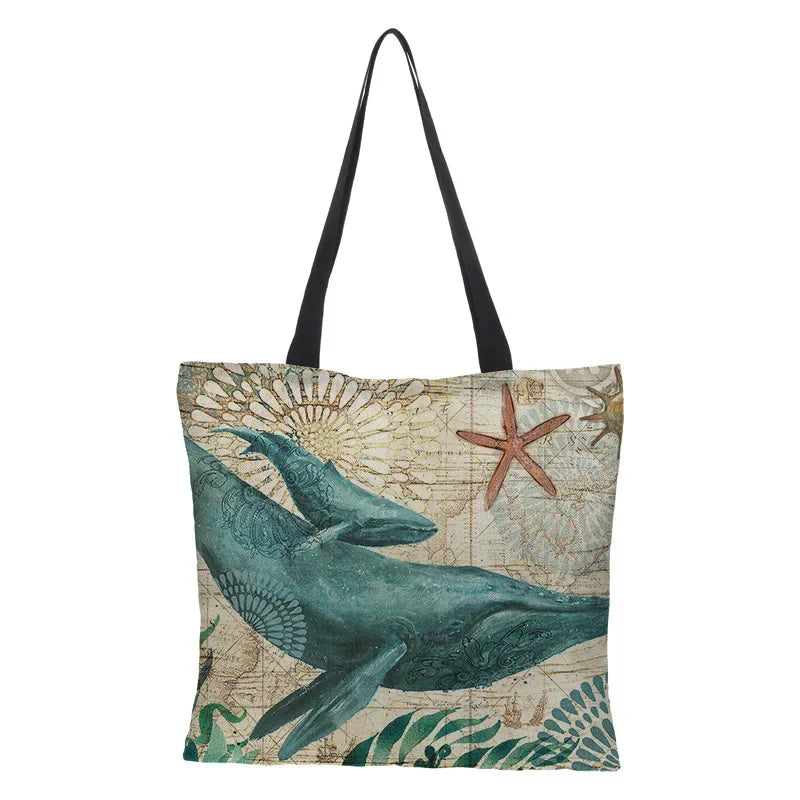 Large Capacity Linen Tote Bag Animal Print Shoulder Bag - Smarsty