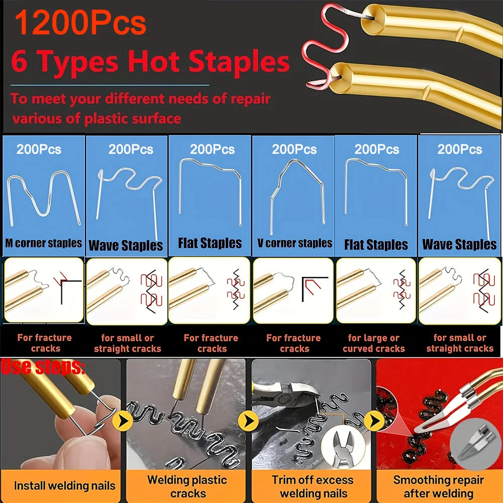 Plastic Welder, 2in-1 Plastic Welding Repair Kit Hot Staples, Hot Staples Weld Gun Repair Kit for Car Bumper And Most Plastics