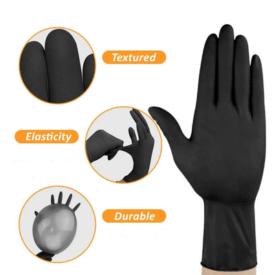 10/20/50/100PCS Black Nitrile Disposable Gloves for Work Latex Free Home Cleaning Glove Textured Mechanic Tattoo Hair Dye Beauty - Smarsty